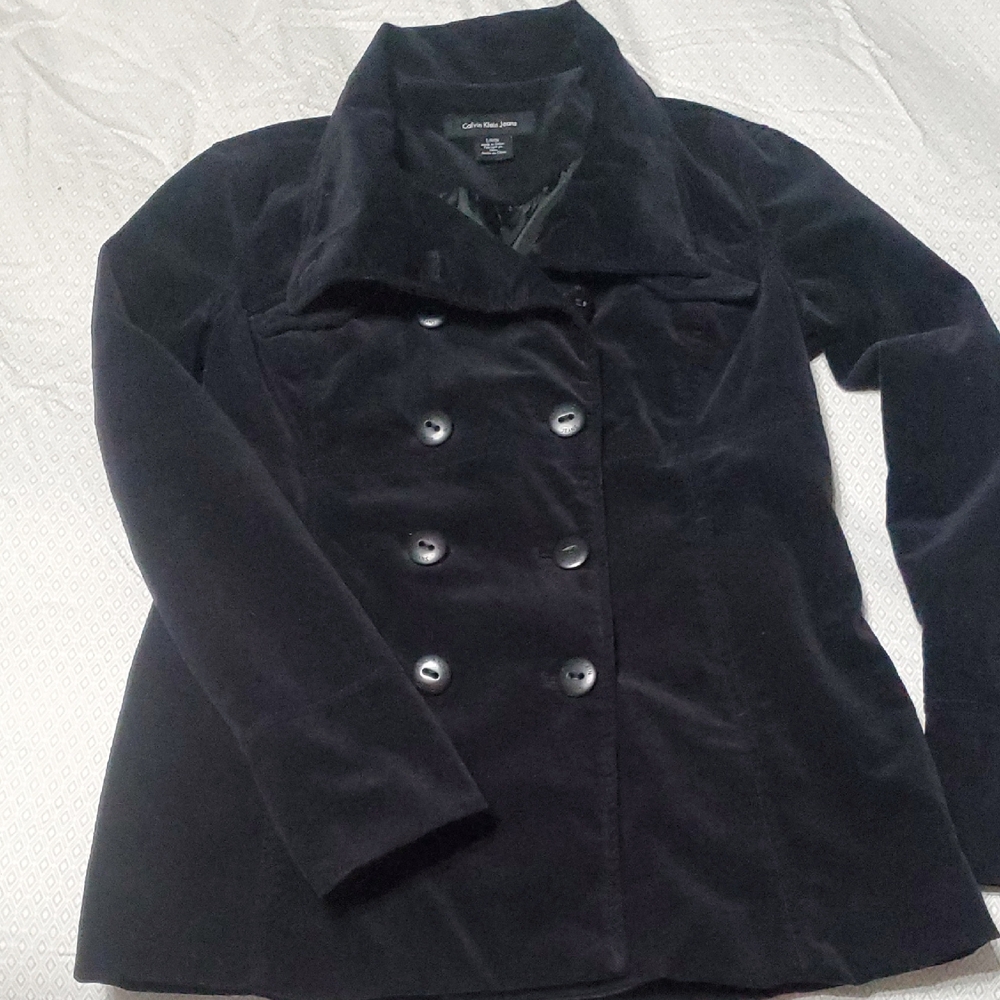Calvin Klein Black Velvet Pea Coat